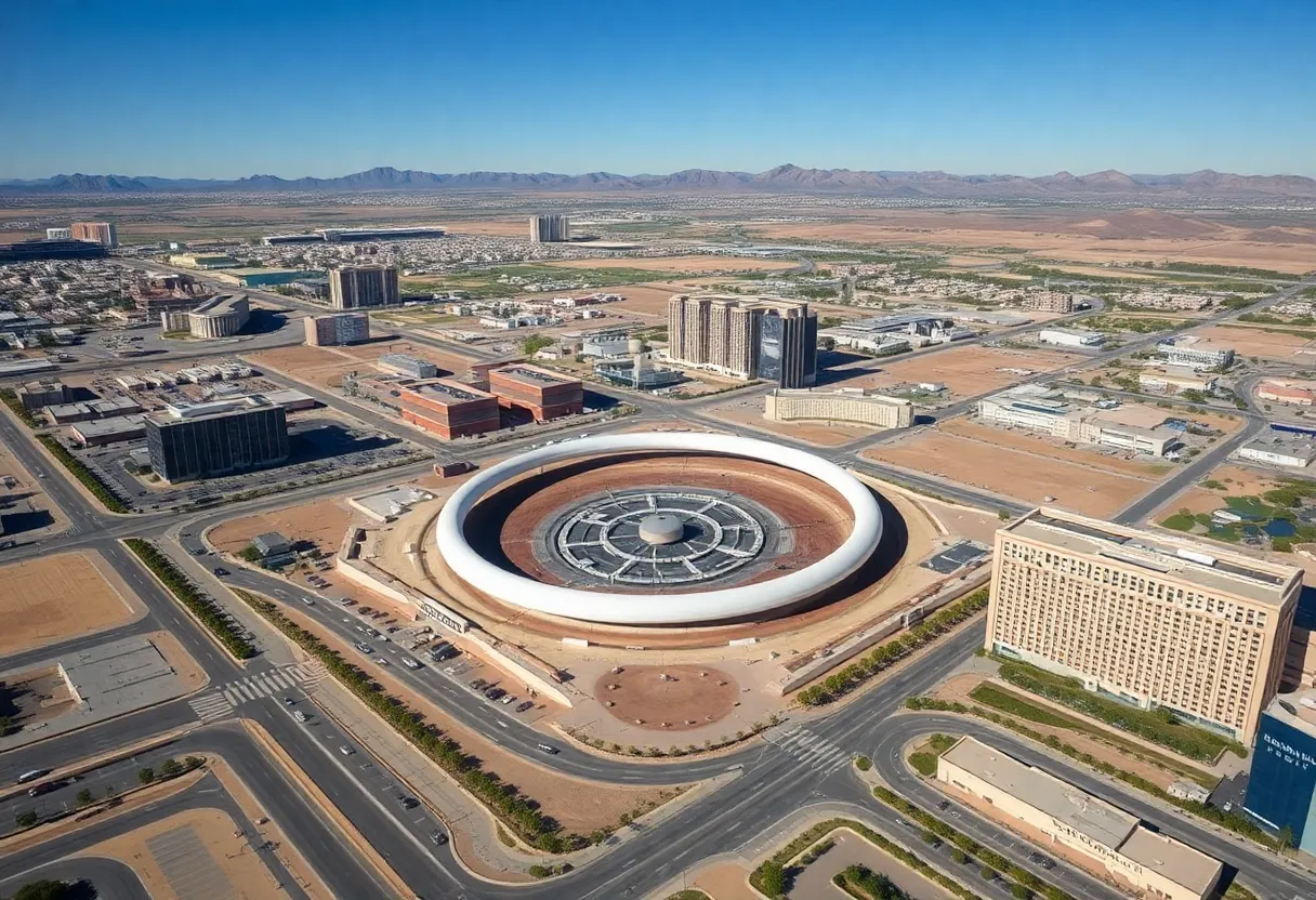 Aerial view of the Las Vegas Loop with ongoing construction and real estate acquisitions