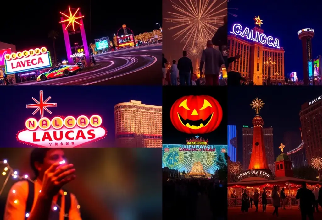 Collage of October events in Las Vegas including NASCAR, Halloween, and cultural festivals.