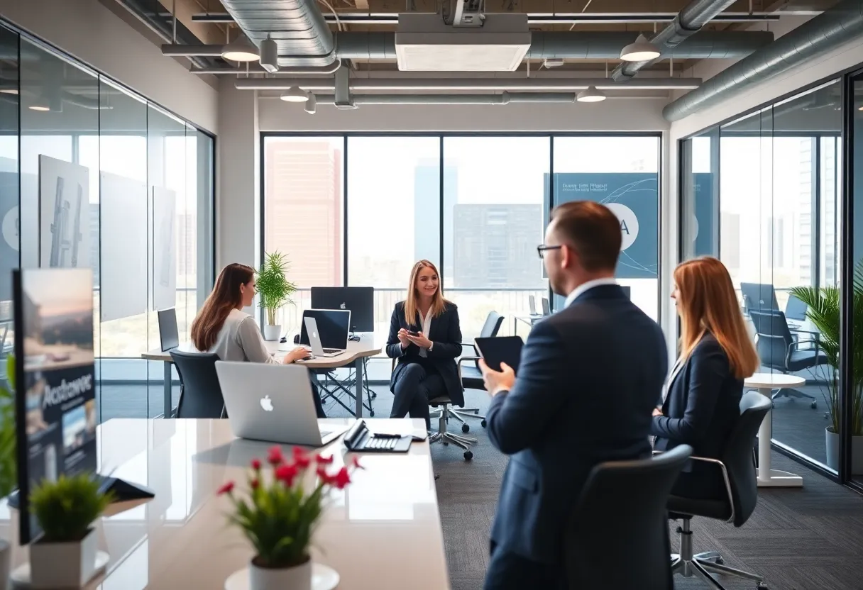 Agents collaborating in a modern Las Vegas real estate office