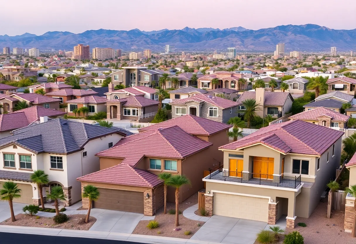 Modern residential homes in Las Vegas with skyline view
