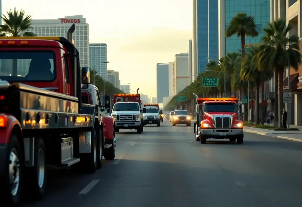 Busy towing services in Las Vegas street scene