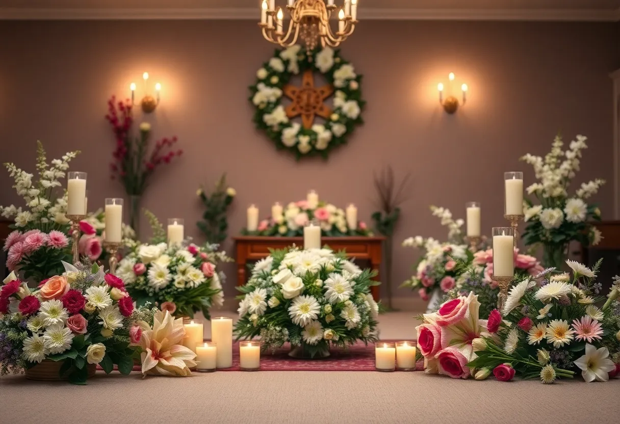Serene memorial setup at a Las Vegas funeral home.