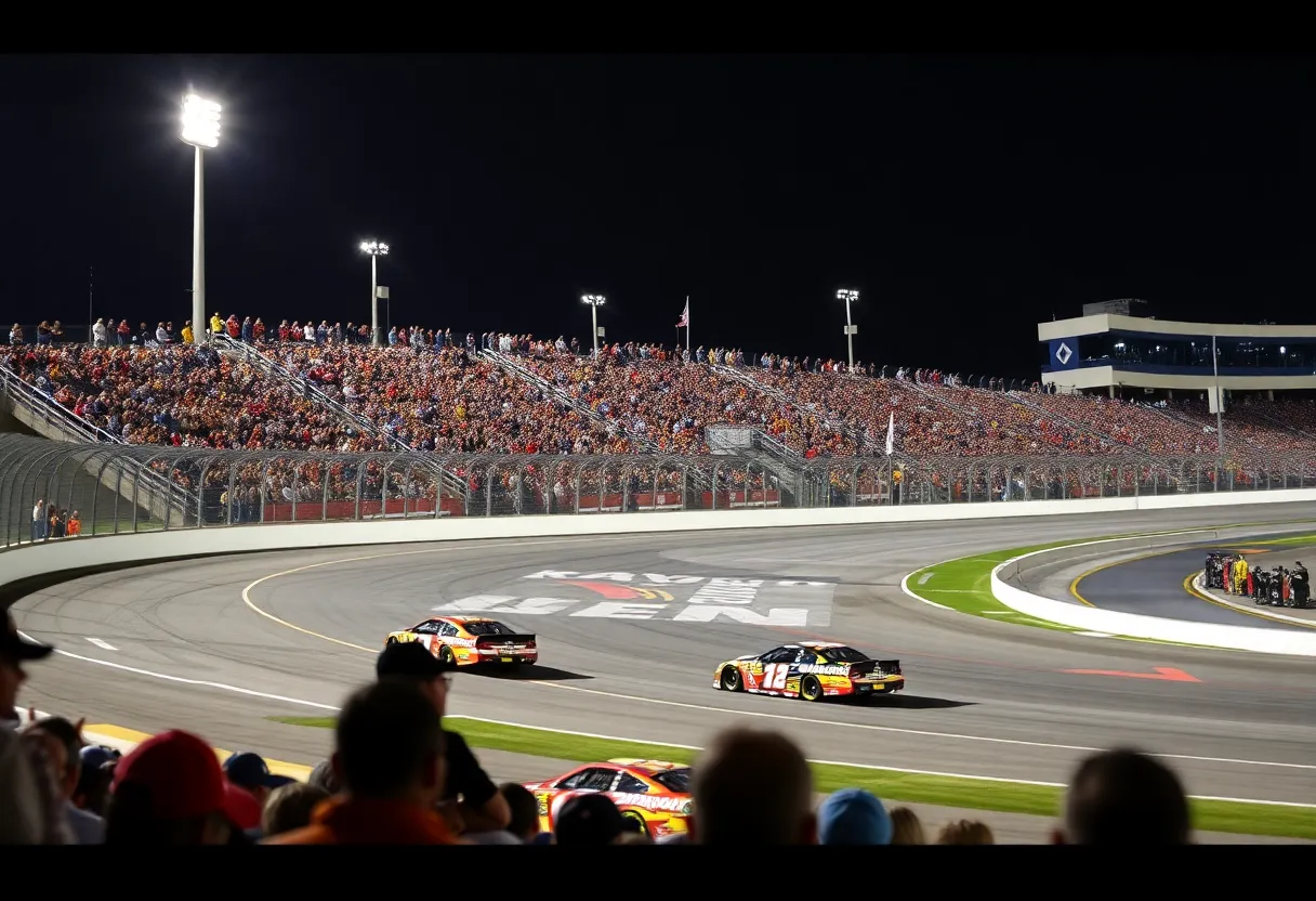 NASCAR cars racing at Las Vegas Motor Speedway
