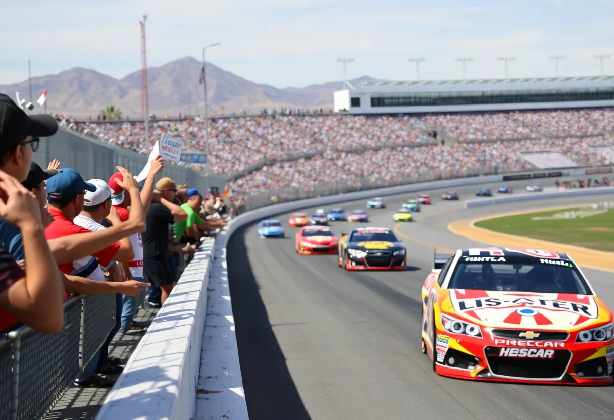 NASCAR cars racing at Las Vegas Motor Speedway