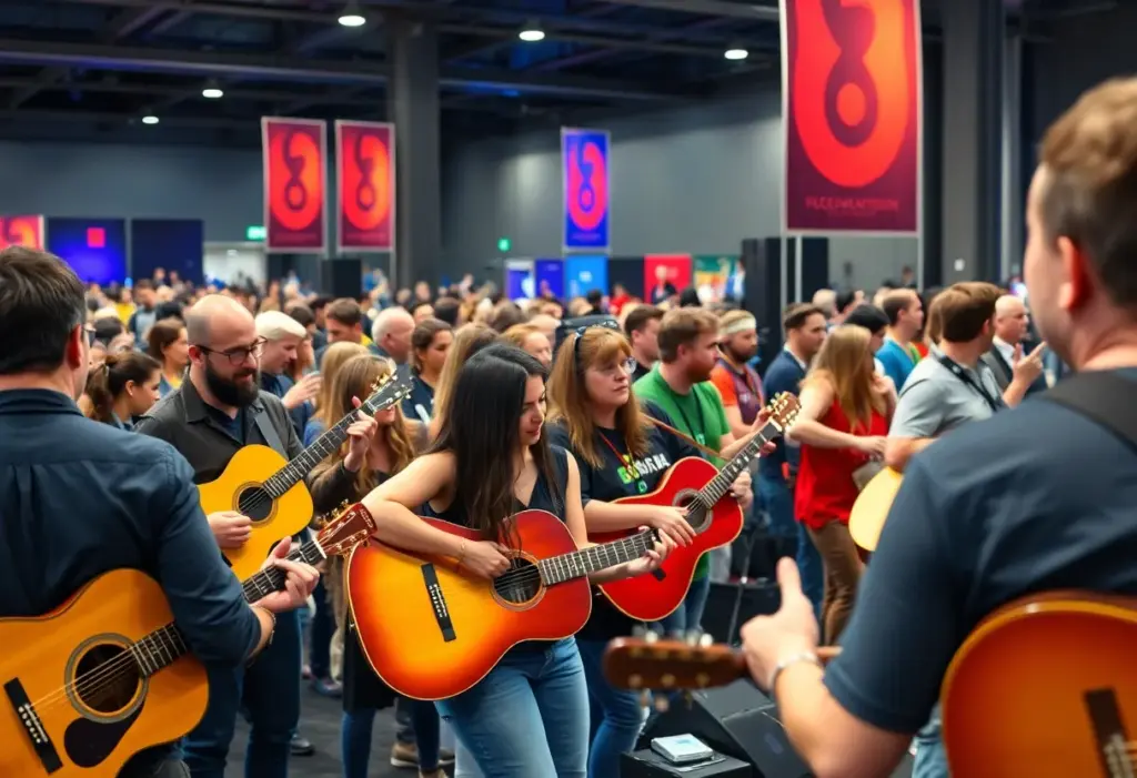 Participants enjoying a guitar festival with workshops and performances.
