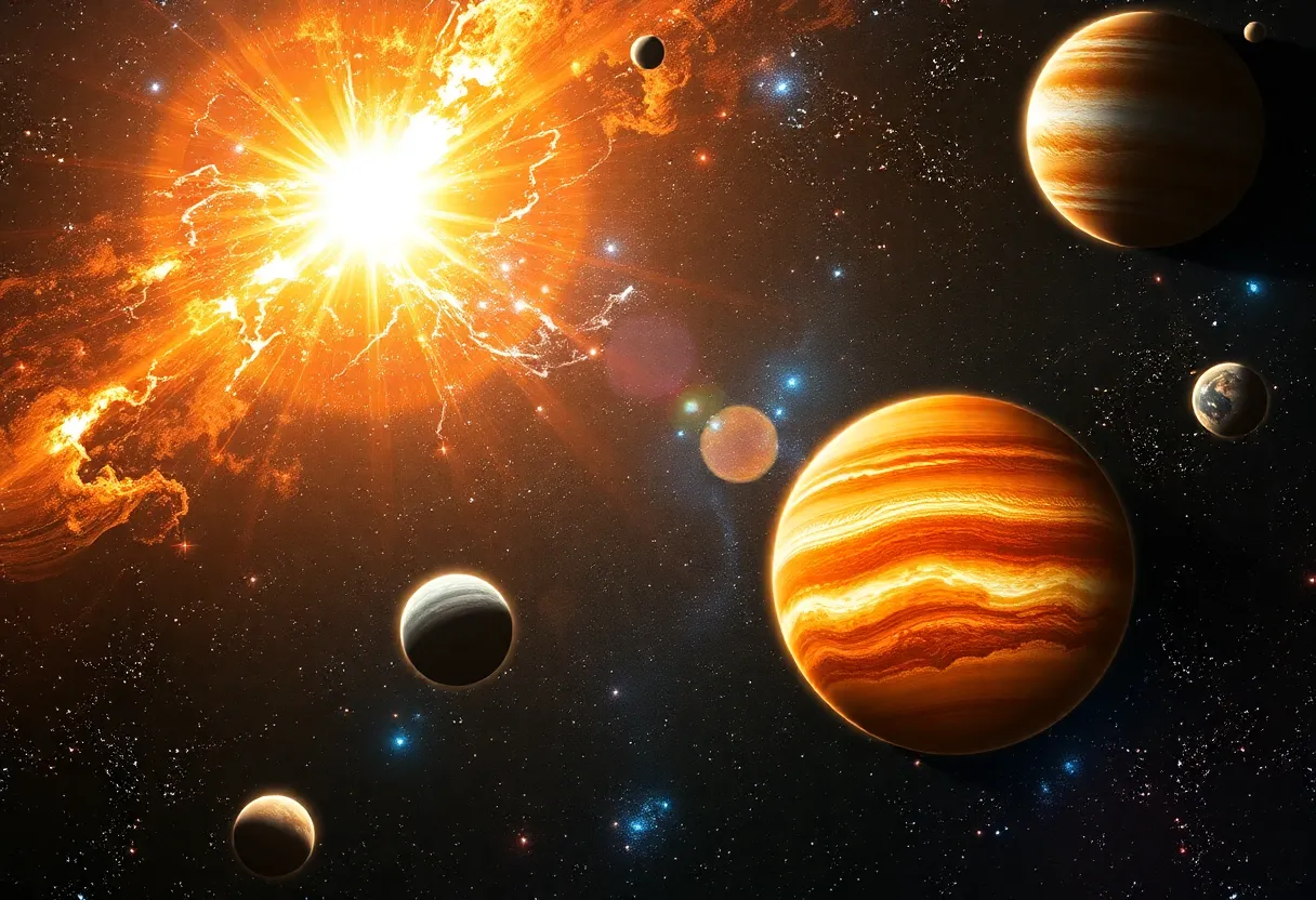 Cosmic illustration of stars and planets in formation