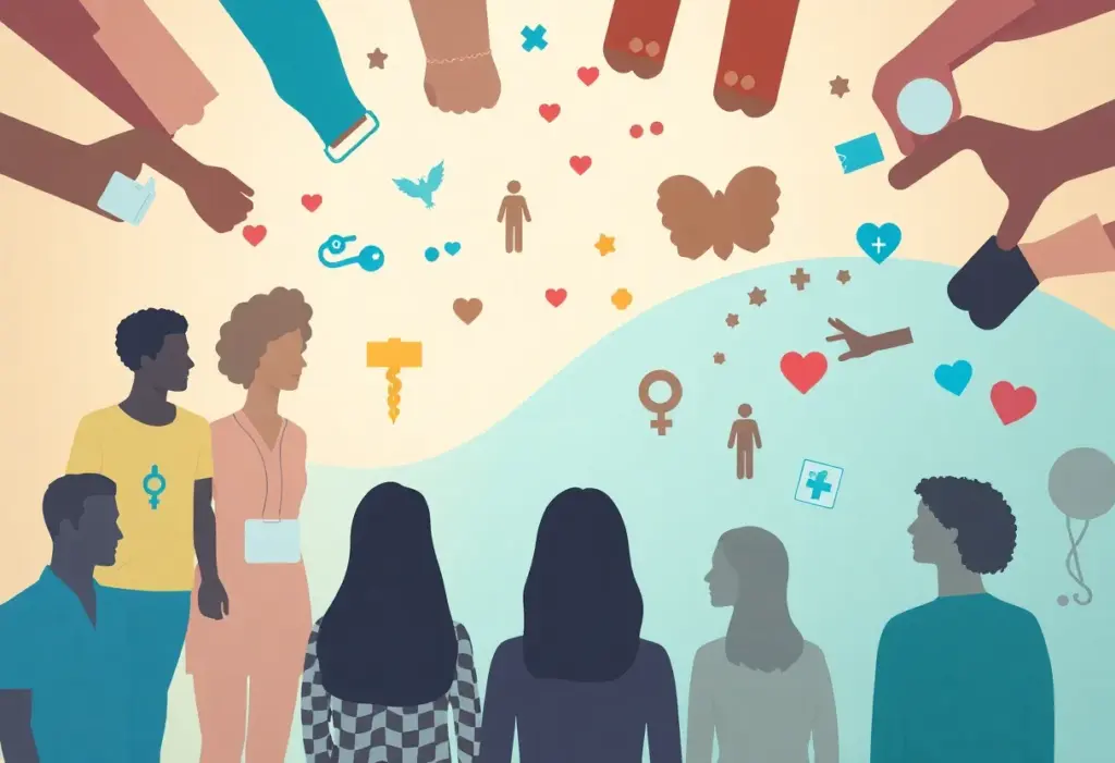 Illustration depicting inclusivity in healthcare for transgender individuals.