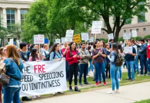 Students participating in a campus protest about antisemitism at a university.
