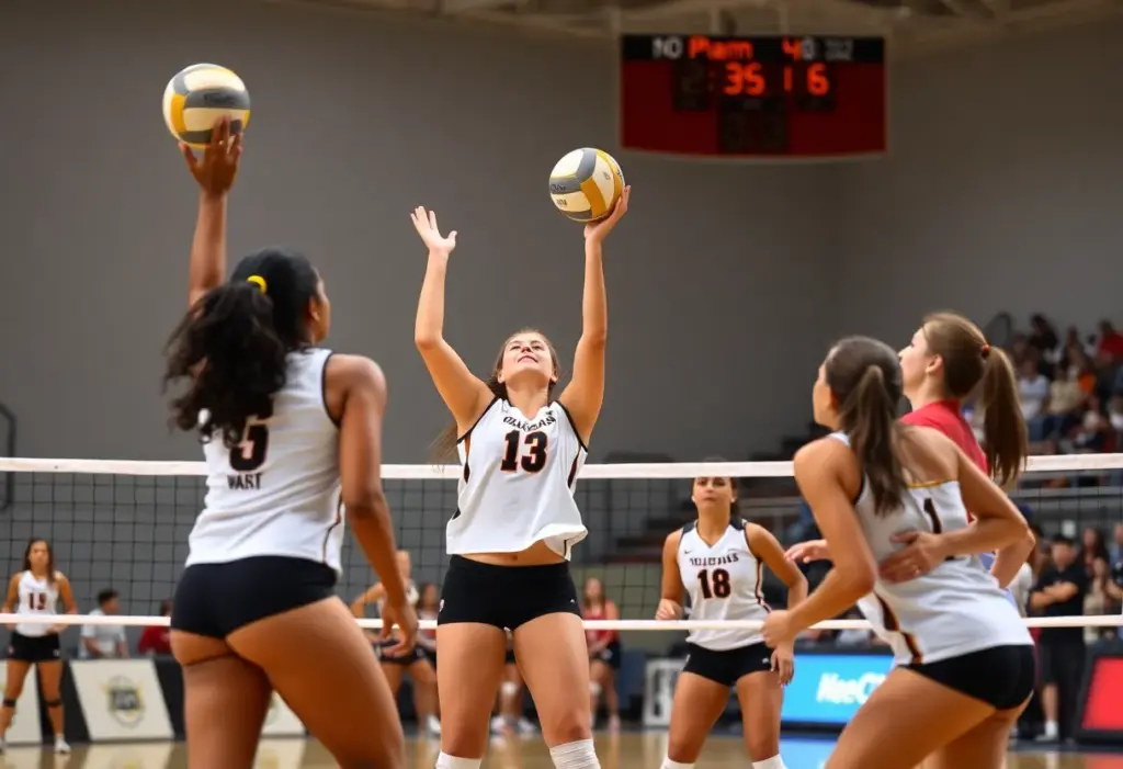 UNLV volleyball team celebrating their victory against New Mexico.