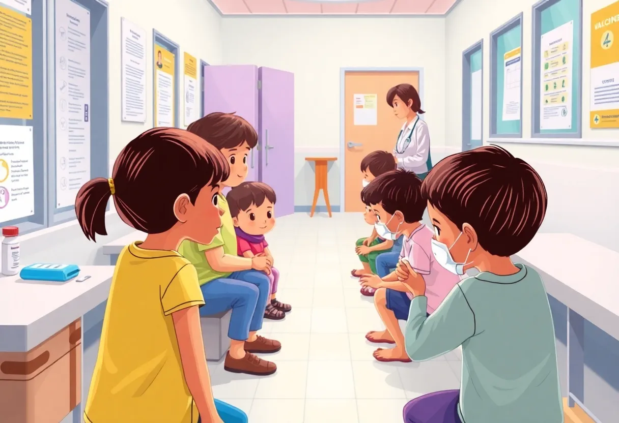 Children receiving vaccinations at a health clinic.