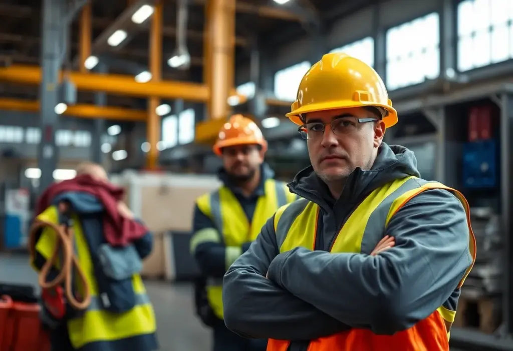 Image depicting a workplace environment with safety equipment
